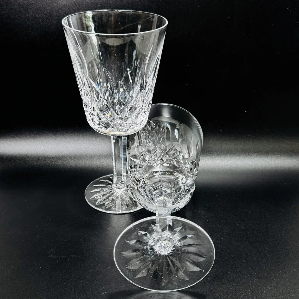 Waterford Crystal Lismore Goblets Vintage Set of 2 Clear Cut Glass Stemware Pair